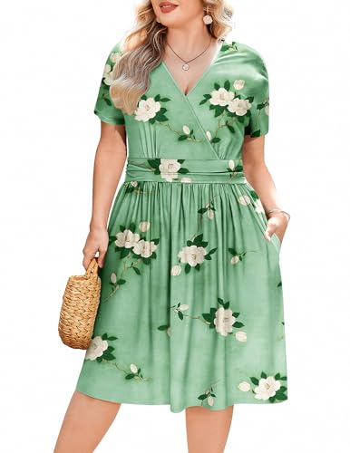 IN'VOLAND Sommerkleid für Damen, Blumenmuster, V-Ausschnitt, kurzärmelig, Strandkleid, Bohemian-Minikleid mit Taschen, Floral04, 48 Mehr von IN'VOLAND