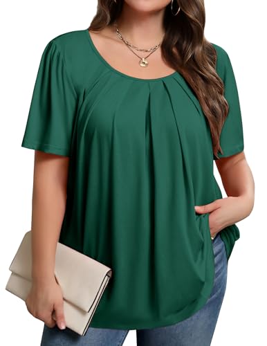 IN'VOLAND Übergröße Damen Tops Tunika Kurzarm Rundhals Shirts Casual Weiche Bluse, Grün (Army Green), 50 Mehr von IN'VOLAND