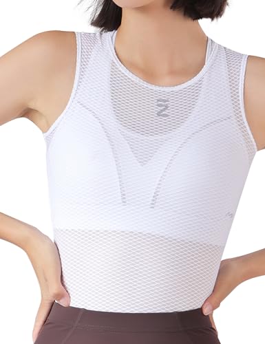 INBIKE Damen Fahrradweste Abnehmen Mesh Ärmellose Weste Leichtes Body Shaping Shirt Schnelltrocknend Atmungsaktiv Reflektierende Tank Tops Sommer Fahrradbekleidung Sporthemden Fahrradtrikot Weiß L von INBIKE