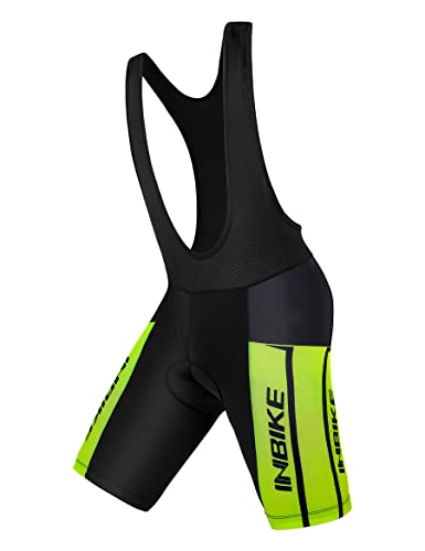 INBIKE Fahrrad Trägerhose Bib Shorts Radtrikot Herren Damen 3D Gepolsterte Atmungsaktiv Schnell Trocknend Elastisch Anti Slip Radlerhose Männer (Schwarz&Grün, L) von INBIKE