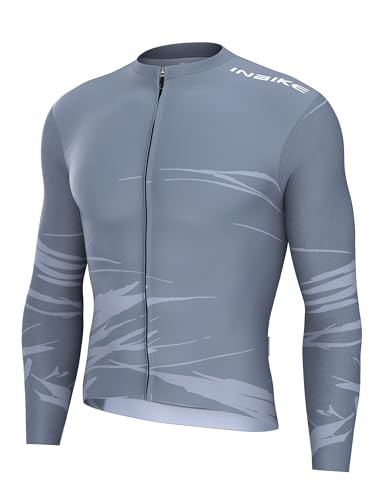INBIKE Fahrradbekleidung Herren Radtrikot Langarm Sommer Fahrradtrikot Lang Shirt Fahrrad Rennrad Trikot Herbst Radsport-Bekleidung Atmungsaktiv Leicht Bunt Grau L von INBIKE