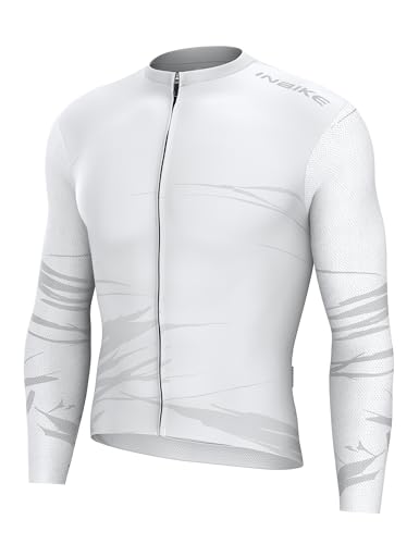 INBIKE Fahrradbekleidung Herren Radtrikot Langarm Sommer Fahrradtrikot Lang Shirt Fahrrad Rennrad Trikot Herbst Radsport-Bekleidung Atmungsaktiv Leicht Bunt Weiß 2XL von INBIKE