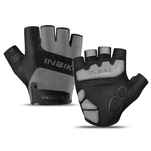 INBIKE Fahrradhandschuhe Herren Halbfinger Männer Fahrrad Handschuhe MTB Freizeit Sommer Radhandschuhe Fingerlos für Radsport Moutainbike Radfahren Rennrad Grau L von INBIKE