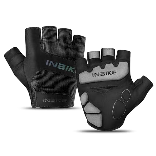 INBIKE Fahrradhandschuhe Herren Halbfinger Männer Fahrrad Handschuhe MTB Freizeit Sommer Radhandschuhe Fingerlos für Radsport Moutainbike Radfahren Rennrad Schwarz L von INBIKE