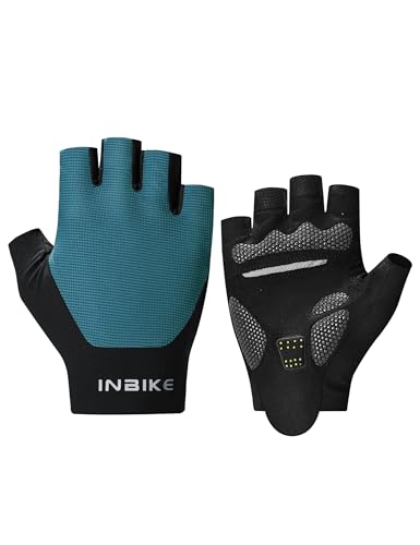 INBIKE Fahrradhandschuhe MTB sim Racing Handschuhe Sommer Halbfinger Herren Damen Trainingshandschuhe Atmungsaktiv Motocross gym Golfhandschuhe Blau L von INBIKE