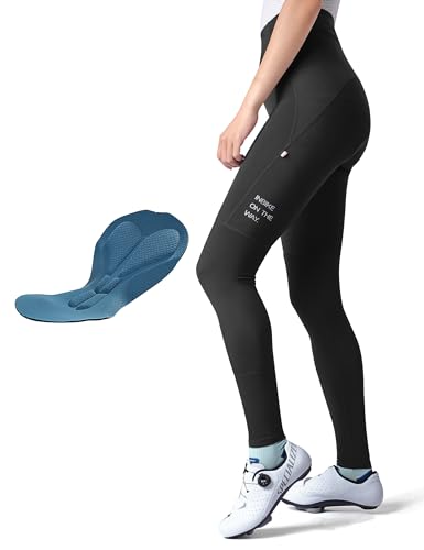 INBIKE Fahrradhose Damen Lang Gepolstert Sommer Herbst Radlerhose mit Sitzpolster High Waist Atmungsaktive Elastische Schnell Trocknend Frühling Schwarz XXL von INBIKE