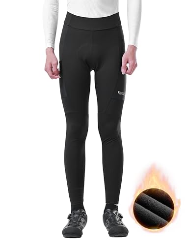 INBIKE Fahrradhose Herren Gepolstert Radhose Lang mit Polster Winter Thermo Fleece Gefüttert MTB Rennrad Fahrrad Schwarz L von INBIKE