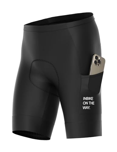 INBIKE Fahrradhose Kurz Herren Radhose Radlerhose Radunterhose Men's Shorts Fahrrad Gepolstert mit SitzpolsterungTasche Sommer Atmungsaktiv Elastisch Schwarz L von INBIKE