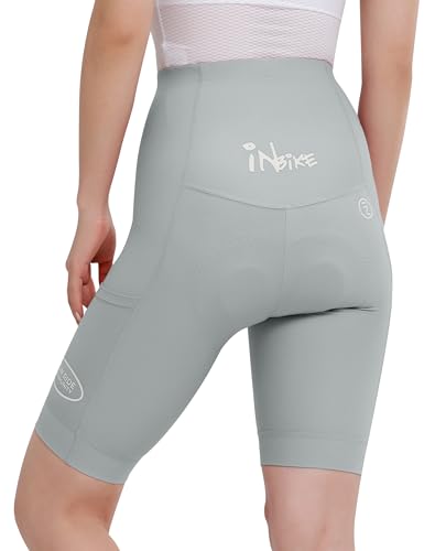 INBIKE Fahrradhose Radunterhose Rennradhose Radlerhose Damen Frauen Sommer Kurz Radsport Hose Gepolstert mit 3D Sitzpolsterung Einer Tasche Atmungsaktiv Hochelastisch, Grau XL von INBIKE