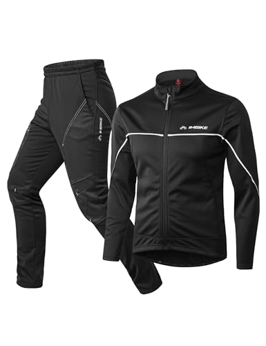 INBIKE Fahrradjacke+Hose Herren Softshelljacke Laucfhose lang Warm Winter Winddicht Wasserdicht Multifunktional Set Schwarz,L von INBIKE