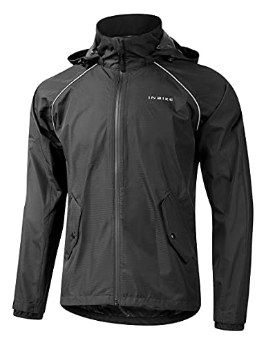 INBIKE Fahrradjacke Herren Regenjacke Sommer Winter Wasserdicht Atmungsaktiv Winddicht Leicht Jacke Laufjacke Windbreaker mit Kapuze Herbst für Fahrrad Laufen Outdoor Schwarz L von INBIKE