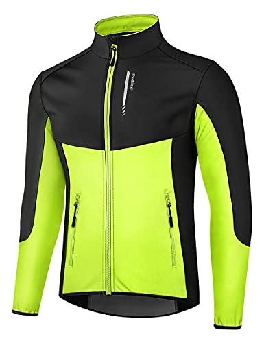 INBIKE Fahrradjacke Laufjacke sportliche softshelljacke warm winddicht wasserdicht MTB Laufen Joggen Bergsteigen Herren Stehkragen mit 2 Taschen Grün&Grau(Grün,L) von INBIKE