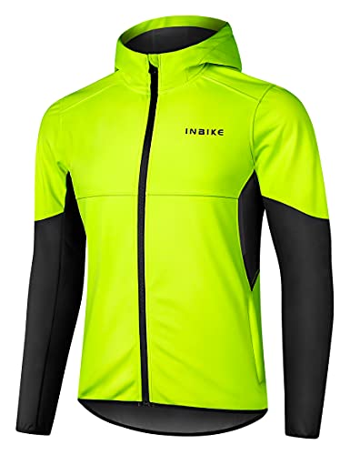 INBIKE Fahrradjacke mit Kapuze softshelljacke warm wasserdicht winddicht mit 2 Taschen für Laufen Joggen Bergsteigen Herren Stehkragen,3XL von INBIKE