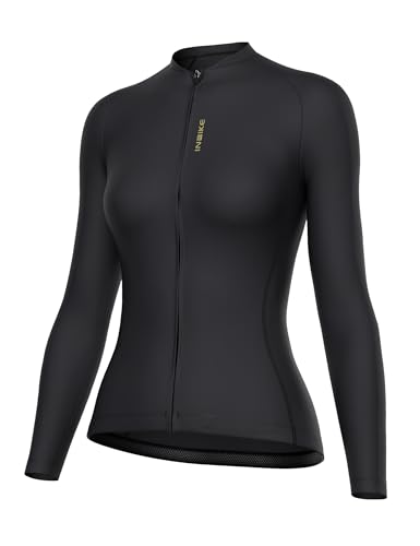 INBIKE Fahrradtrikot Damen Langarm Sonnenschutz Fahrradbekleidung Atmungsaktivität Radtrikot Rennrad Shirt Trikot Fahrrad Trikots Oberteil Schwarz M von INBIKE