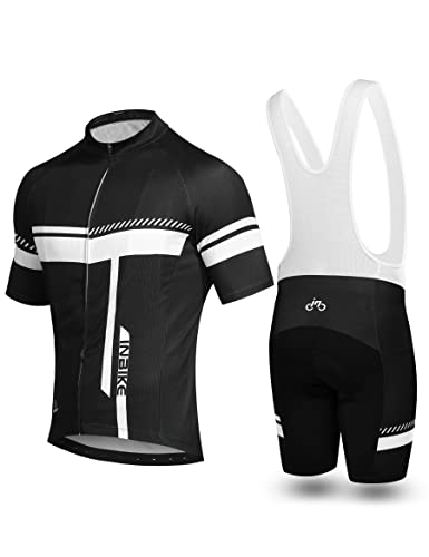 INBIKE Fahrradtrikot Herren Kurzarm Damen Fahrradbekleidung Männer Set Kurz Fahrrad Trikot und Brace Radlerhose mit Sitzpolster(Weiß, S) von INBIKE