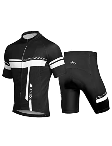 INBIKE Fahrradtrikot Herren Kurzarm Damen Fahrradbekleidung Männer Set Kurz Fahrrad Trikot und Radlerhose mit Sitzpolster(Schwarz, L) von INBIKE