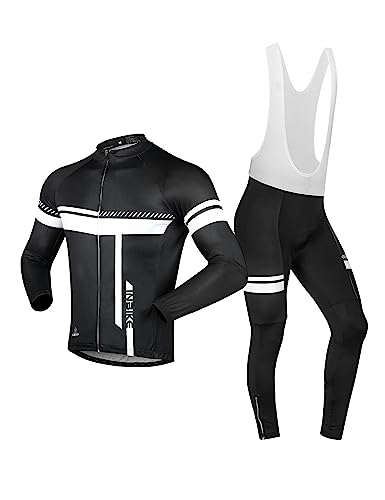 INBIKE Fahrradtrikot Herren Langarm Damen Fahrradbekleidung Männer Set Lang Fahrrad Trikot und Brace Radlerhose mit Sitzpolster(Weiß, S) von INBIKE