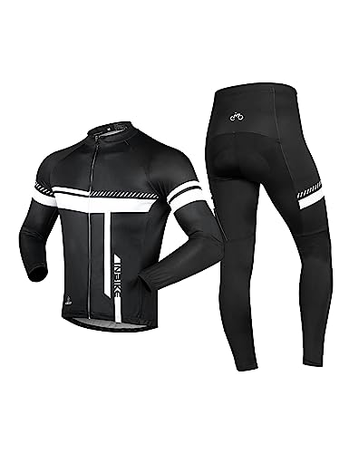 INBIKE Fahrradtrikot Herren Langarm Damen Fahrradbekleidung Männer Set Lang Fahrrad Trikot und Radlerhose mit Sitzpolster(Weiß, S) von INBIKE