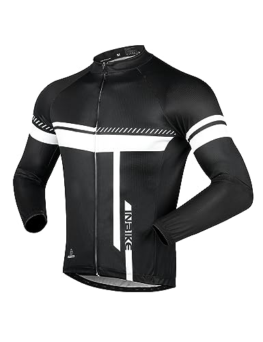 INBIKE Radtrikot Fahrradtrikot Herren Langarm Männer Winter Sommer Lang Trikot Shirt Fahrrad MTB Rennrad Kleidung Fahrradbekleidung Atmungsaktiv Schwarz Weiß M von INBIKE