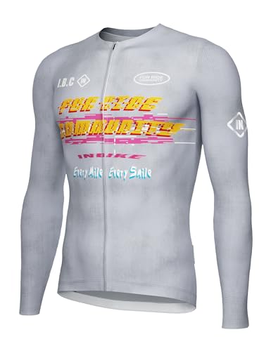 INBIKE Fahrradtrikot Herren Radtrikot Rennrad Mountainbike Trikot Langarm mit 3 Taschen Men's MTB Jesery Atmungsaktiv Elastisch UV-Protect Schnell Trocknend Hellgrau,S von INBIKE