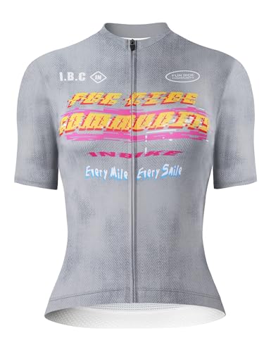 INBIKE Fahrradtrikot Radtrikot Damen Kurzarm Slimfit Sommer mit 3 Taschen Rennrad Trikot Faruen MTB Cycling Jersey Women Atmungsaktiv Schnelltrocknend UV-Protect Weich Grau,L von INBIKE