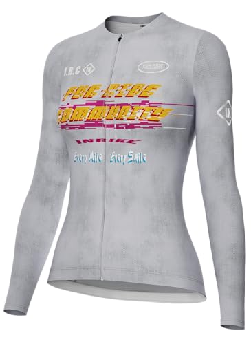 INBIKE Fahrradtrikot Radtrikot Damen Langarm mit 3 Taschen Rennrad Mountainbike Trikot Faruen MTB Cycling Jersey Women Atmungsaktiv Schnelltrocknend UV-Protect Frühling Sommer Herbst Weich Grau,M von INBIKE