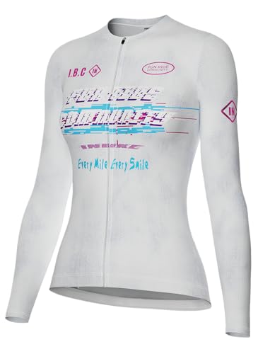 INBIKE Fahrradtrikot Radtrikot Damen Langarm mit 3 Taschen Rennrad Mountainbike Trikot Faruen MTB Cycling Jersey Women Atmungsaktiv Schnelltrocknend UV-Protect Frühling Sommer Herbst Weich Weiß,M von INBIKE