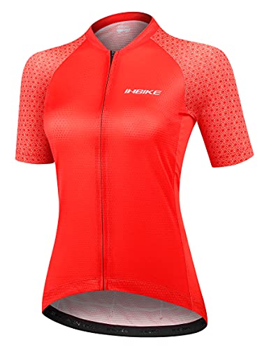 INBIKE Fahrradtrikot Rennrad Trikot Radtrikot mit DREI großen Rückentaschen Damen Slim Fit atmungsaktiv schnelltrockend feuchtigkeitsaufnahm Rot L von INBIKE