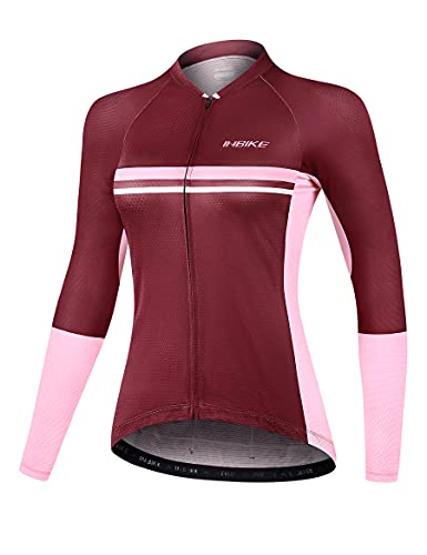 INBIKE Fahrradtrikot Radtrikot Rennrad Trikot Damen Slimfit mit DREI Rückentasche Langarm atmungsaktiv schnelltrockend feuchtigkeitsaufnahm Rot S von INBIKE