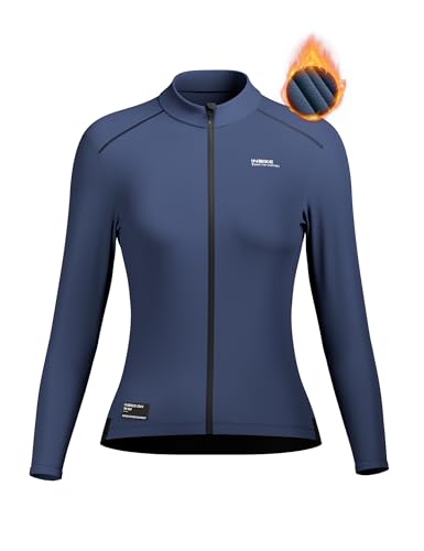 INBIKE Fahrradtrikot Radtrikot Rennrad Trikot Damen Winter Warm Langarm mit Fleece 3 Taschen Slimfit Radtrikot Hochstretchige Elastisch Atmungsaktiv Blau L von INBIKE