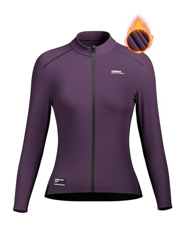 INBIKE Fahrradtrikot Radtrikot Rennrad Trikot Damen Winter Warm Langarm mit Fleece 3 Taschen Slimfit Radtrikot Hochstretchige Elastisch Atmungsaktiv Violett L von INBIKE