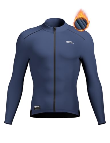 INBIKE Fahrradtrikot Radtrikot Rennrad Trikot Herren Winter Warm Langarm mit Fleece 3 Taschen Slimfit Radtrikot Hochstretchige Elastisch Atmungsaktiv Blau 3XL von INBIKE