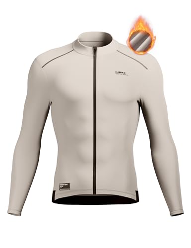 INBIKE Fahrradtrikot Radtrikot Rennrad Trikot Herren Winter Warm Langarm mit Fleece 3 Taschen Slimfit Radtrikot Hochstretchige Elastisch Atmungsaktiv Khaki 3XL von INBIKE