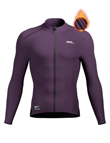 INBIKE Fahrradtrikot Radtrikot Rennrad Trikot Herren Winter Warm Langarm mit Fleece 3 Taschen Slimfit Radtrikot Hochstretchige Elastisch Atmungsaktiv Violett 2XL von INBIKE