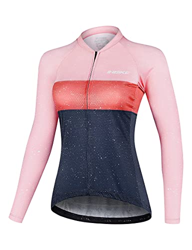 INBIKE Fahrradtrikot Radtrikot Rennrad Trikot Damen Slimfit mit DREI Rückentasche Langarm atmungsaktiv schnelltrockend feuchtigkeitsaufnahm Rosa L von INBIKE