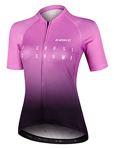 INBIKE Fahrradtrikot Rennrad Trikot Radtrikot mit DREI großen Rückentaschen Damen Slim Fit atmungsaktiv schnelltrockend feuchtigkeitsaufnahm Violett 2XL von INBIKE