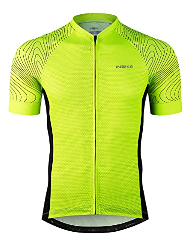 INBIKE Herren-Radtrikot, 3 Gesäßtaschen, feuchtigkeitsableitend, kurzärmelig, schnell trocknend, reflektierend, Grün , Groß von INBIKE