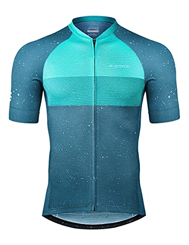 INBIKE Herren-Radtrikot, 3 Gesäßtaschen, feuchtigkeitsableitend, kurzärmelig, schnell trocknend, reflektierend, hellblau, 3X-Groß von INBIKE