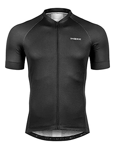 INBIKE Herren-Radtrikot, 3 Gesäßtaschen, feuchtigkeitsableitend, kurzärmelig, schnell trocknend, reflektierend, schwarz, 3X-Groß von INBIKE