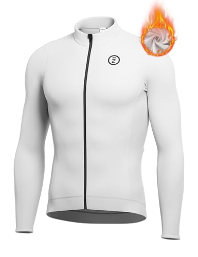INBIKE Herren Radtrikot Winter Thermo Winddicht Fahrradtrikot Langarm Fleece Fahrradjacke mit 3 Gesäßtaschen, Weiss/opulenter Garten, XL von INBIKE