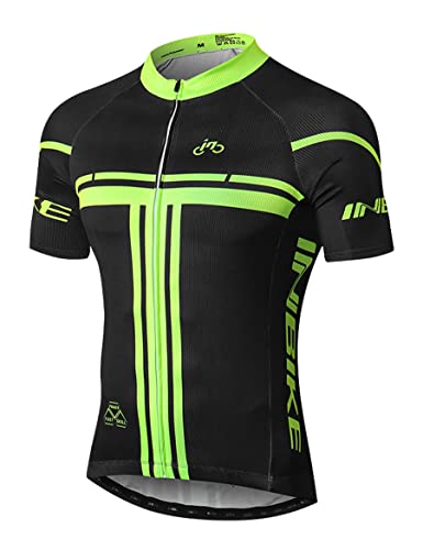 INBIKE Kurzarm Radtrikot Herren Damen Fahrradtrikot Shirts Jersey Elastische Atmungsaktive Schnell Trocknen Stoff Funktionsshirt für Radsport Outdoor Sport (Schwarz&Grün 3XL) von INBIKE