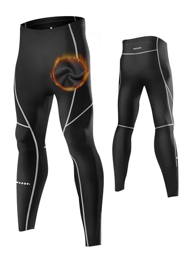 INBIKE Laufhose Kompressionshose Herren Damen Lang Winter Warm Gefüttert Lauflegging Sport Leggings Runninghose für Laufen Jogging Trainings Schwarz&Grau M von INBIKE