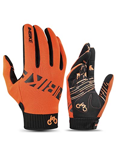 INBIKE MTB Handschuhe Herren Fahrrad Freizeit Vollfinger Lang Fahrradhandschuhe Sommer Atmungsaktiv Touchscreen Radhandschuhe Für Moutainbike Downhill Motocross Rennrad Radsport Orange L von INBIKE