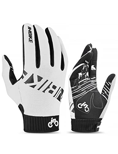INBIKE MTB Handschuhe Herren Fahrrad Freizeit Vollfinger Lang Fahrradhandschuhe Sommer Atmungsaktiv Touchscreen Radhandschuhe Für Moutainbike Downhill Motocross Rennrad Radsport Weiß M von INBIKE