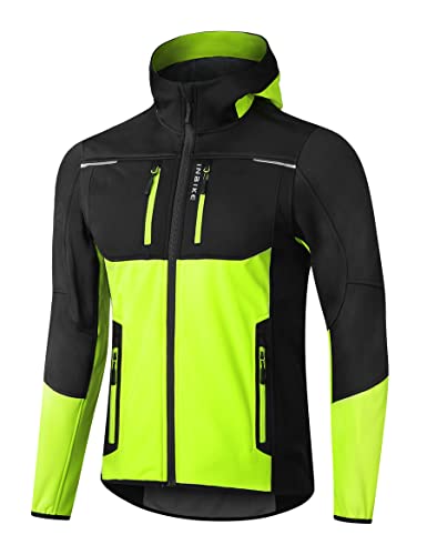 INBIKE Fahrradjacke mit Kapuze für Herren, Laufen, Radfahren, Windbreaker, reflektierend, winddicht, Thermo-Fleece-gefüttert, Grün , L von INBIKE