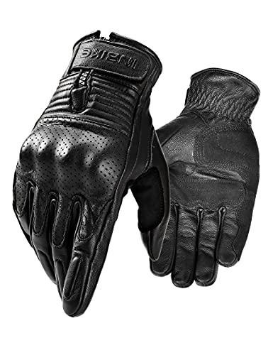 INBIKE Motorrad Handschuhe Herren Damen Sommer Echtes Leder Motorradhandschuhe Atmungsaktiv Und Verschleißfest Mit Harter Schutzhülle Schwarz M von INBIKE