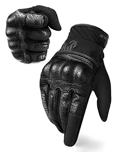 INBIKE Motorrad Handschuhe Herren Winter Sommer Leder Motorradhandschuhe Atmungsaktiv Verschleißfest Touchscreen Motorradhandschuhe Mit Harter Schutzhülle Schwarz 2XL von INBIKE