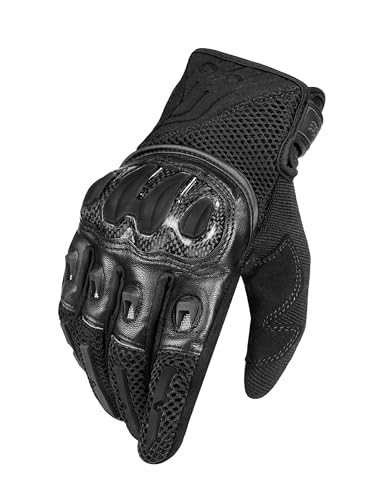 INBIKE Motorradhandschuhe Herren Motorcross Handschuhe Leder Atmungsaktiv Sommer Winter Downhill Handschuhe für Motorrad Fahrrad Rennrad Schwarz L von INBIKE