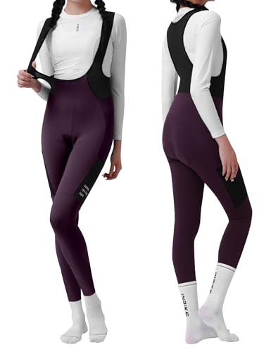 INBIKE Radlerhose Bib Pants Fahrradhose Fahrradträgerhosen Damen Lang Winter Thermo Warm Winddicht Gepolstert mit Taschen Fleece Reflektierendem Logo Atmungsaktiv Elastisch Weich Lila XS von INBIKE