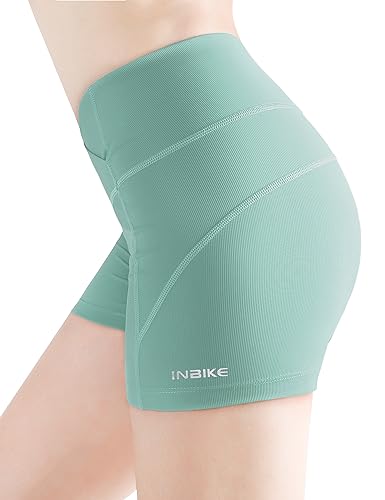 INBIKE Radlerhose Damen Gepolstert Fahrradhose mit Sitzpolster Gel Kurz Bequem Schnelltrockend Weich Grün L von INBIKE